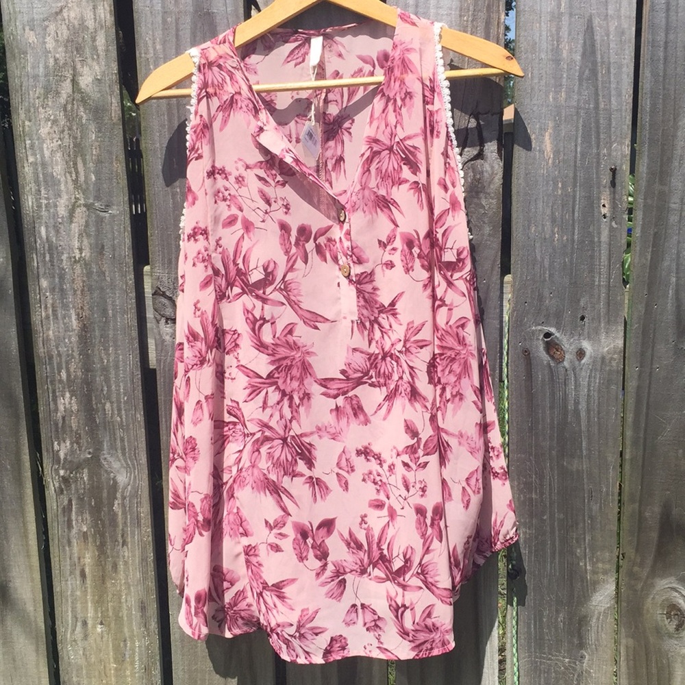 Pinkblush Sheer Pink Floral Flower Detail Drapey Maternity Blouse Sz M New